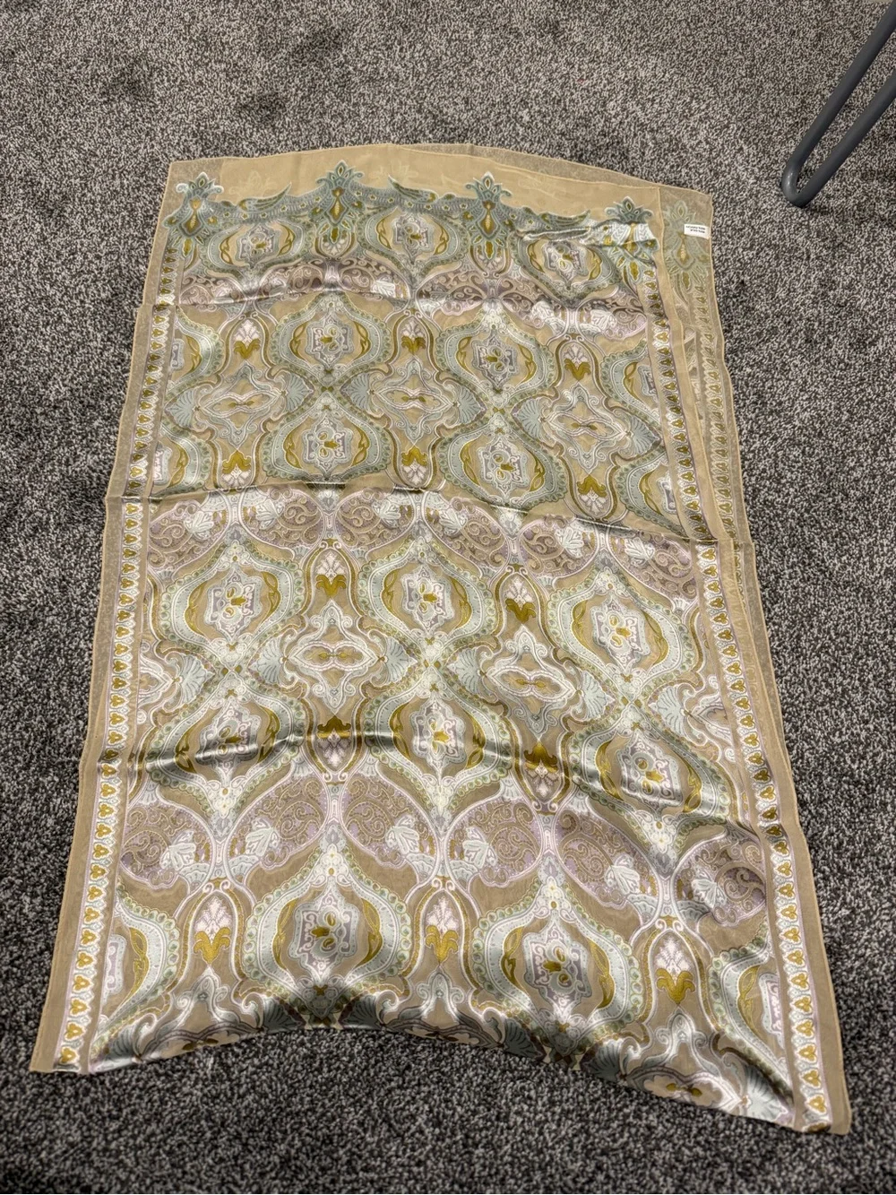 Vintage Ornate Silk Scarf in Champagne